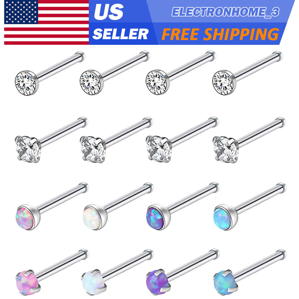 16pcs CZ Opal Top Bone Stud Piercing Surgical Steel Straight Nose Stud Ring 20G