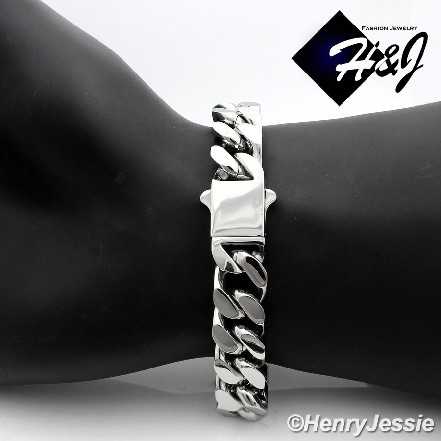 7.5″-11″MEN Stainless Steel 10mm Silver Miami Cuban Curb Link Chain Bracelet*166