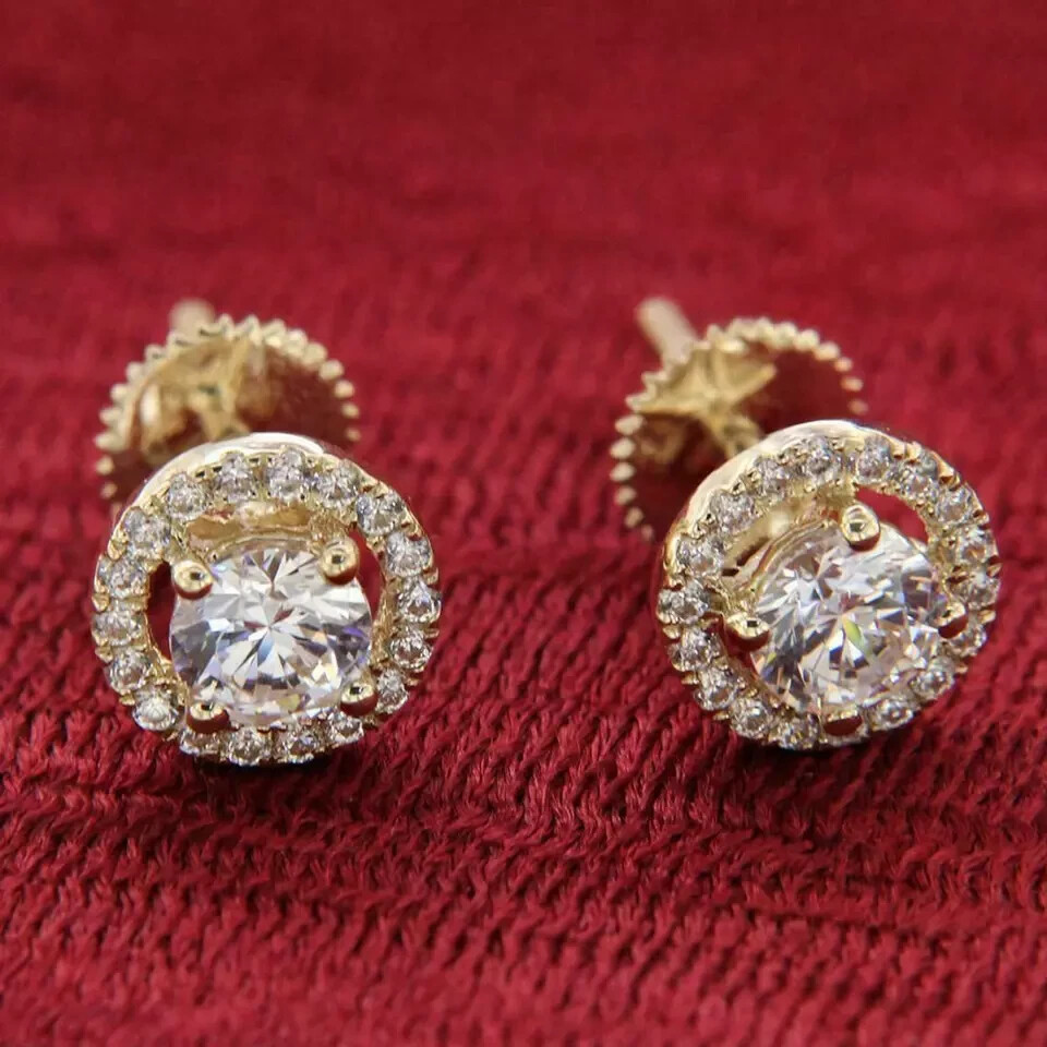2 CT Lab Created Round Diamond Screw Back Womens Earrings 14K Yellow Gold Finish