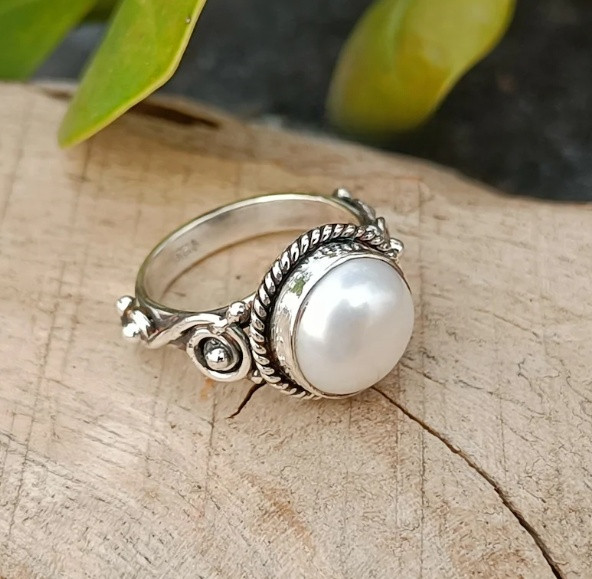 Fresh Water Pearl Ring 925 Sterling Silver Handmade Worry Ring All Size SR493