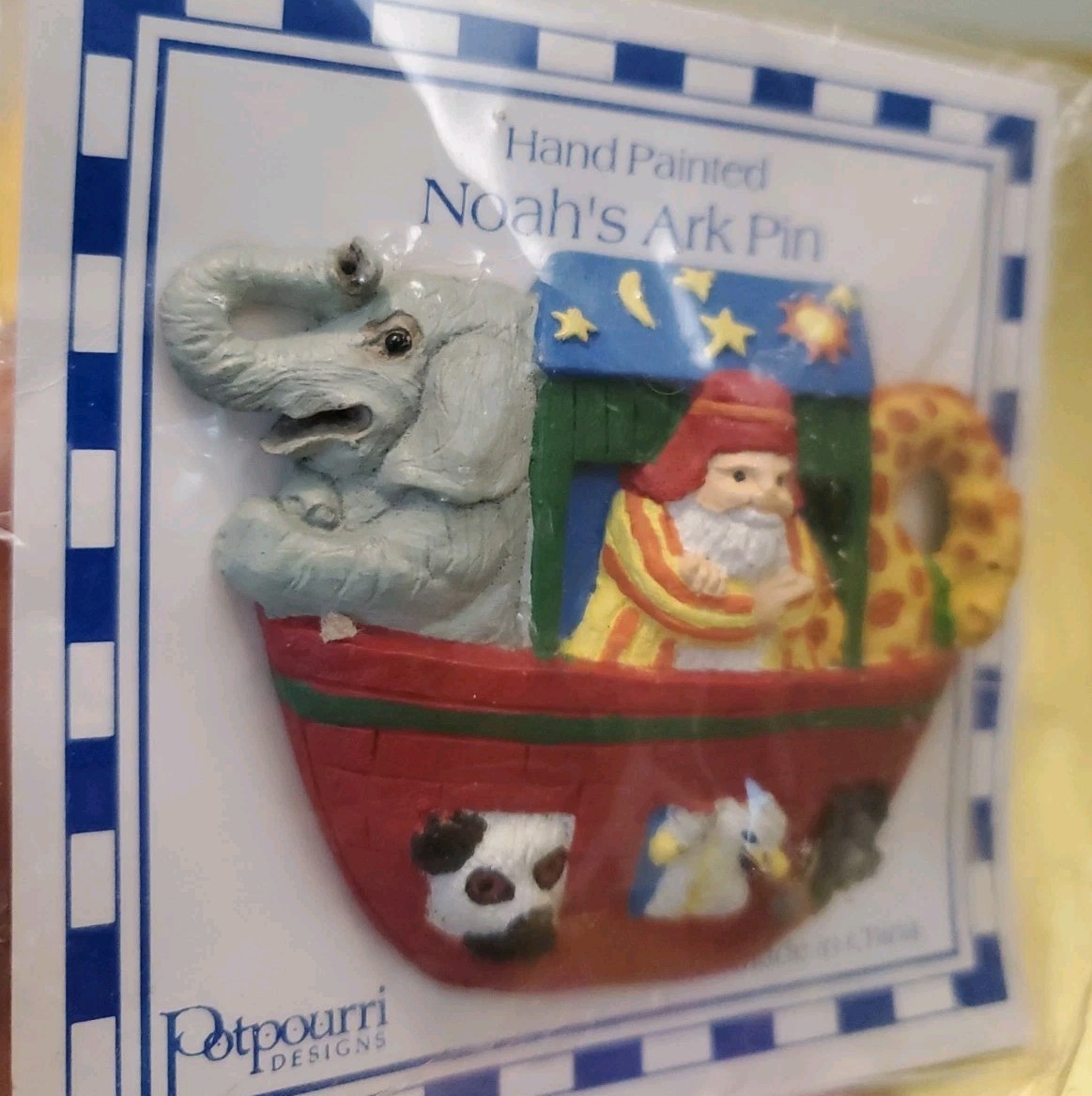 VTG Potpourri Designs Noahs Ark Hand Painted Resin Brooch Pin 3″ x 2.25″