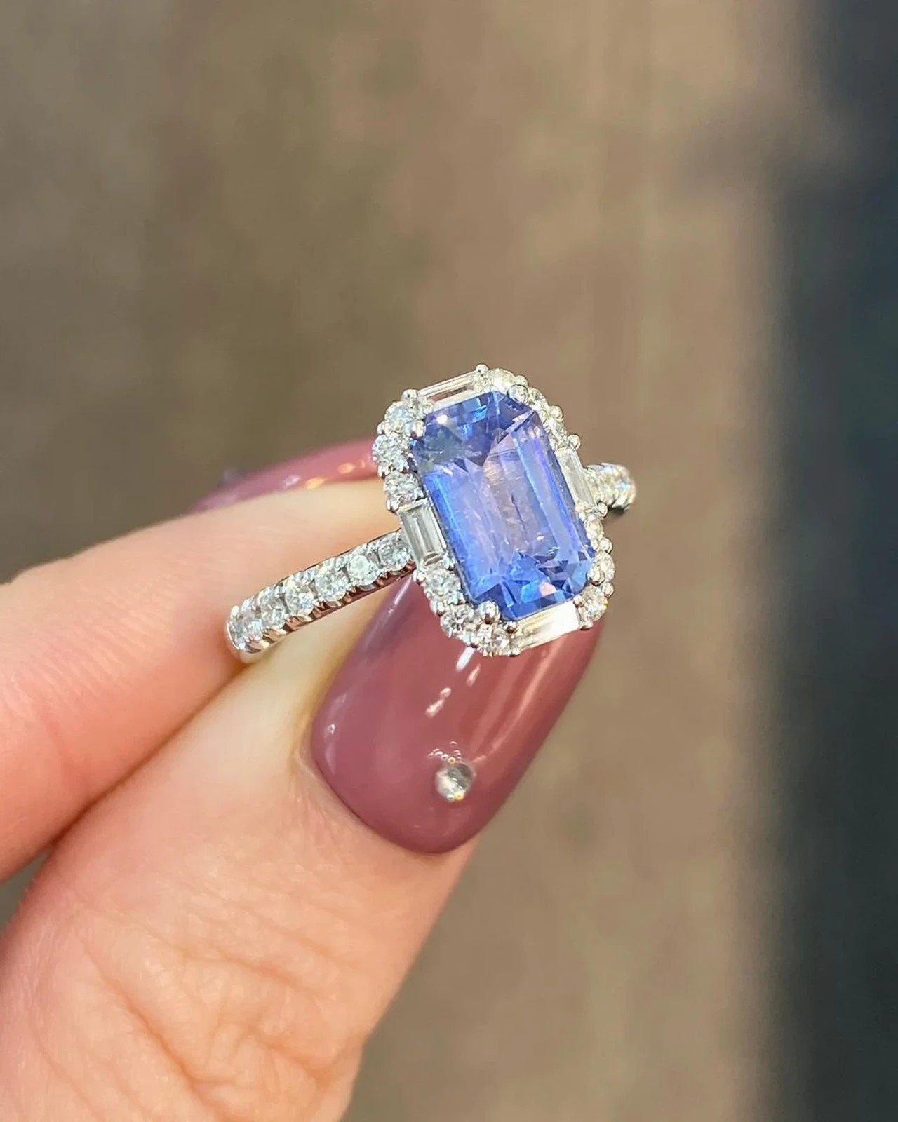 6.80 Ct Emerald Cut Natural Sapphire Diamond Ring 14K White Gold Size 8.5