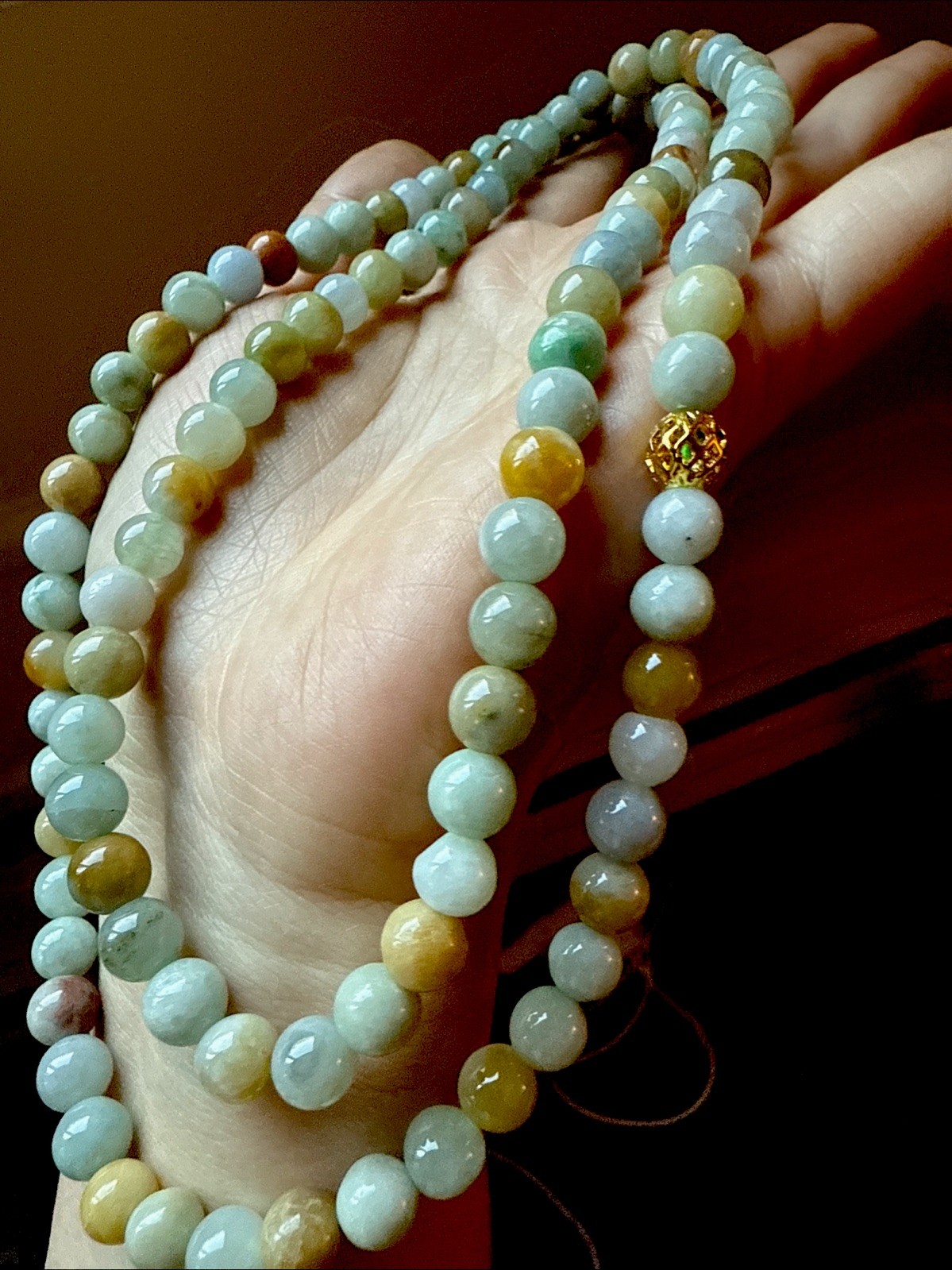 Untreated Grade A Myanmar Jadeite Bead Necklace 純天然翡翠A貨 老坑糯冰多包超长项链 7.6 Mm