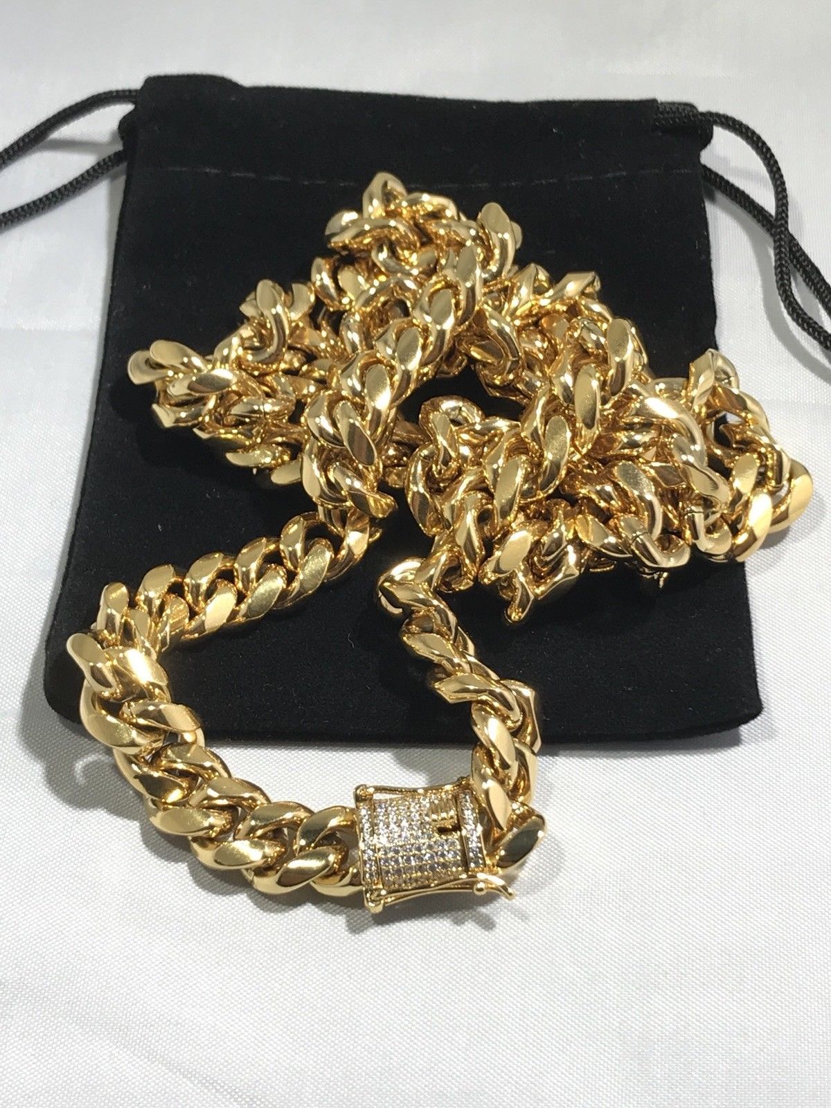 Miami Cuban Link Chain Bracelet Set For Men Solid 316L Stainless Steel 18K Gold