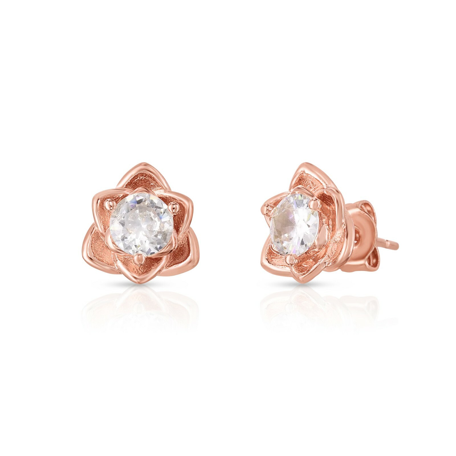18k Rose Gold Plated CZ Stone Flower Stud Earrings Jewelry Gift For Women