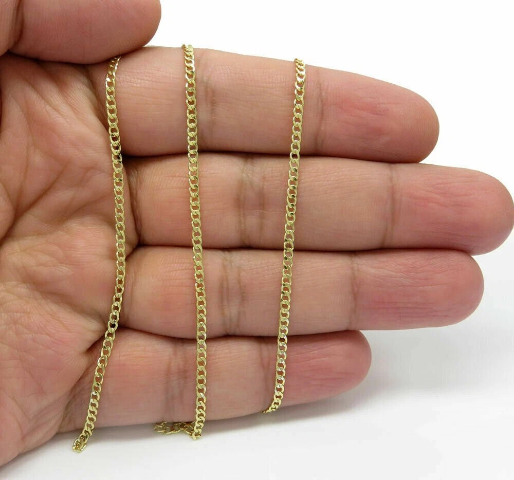 14K Solid Yellow Gold Cuban 2mm Chain Necklace 16″ 18″ 20″ 22″ 24″ 26″ 28” 30″