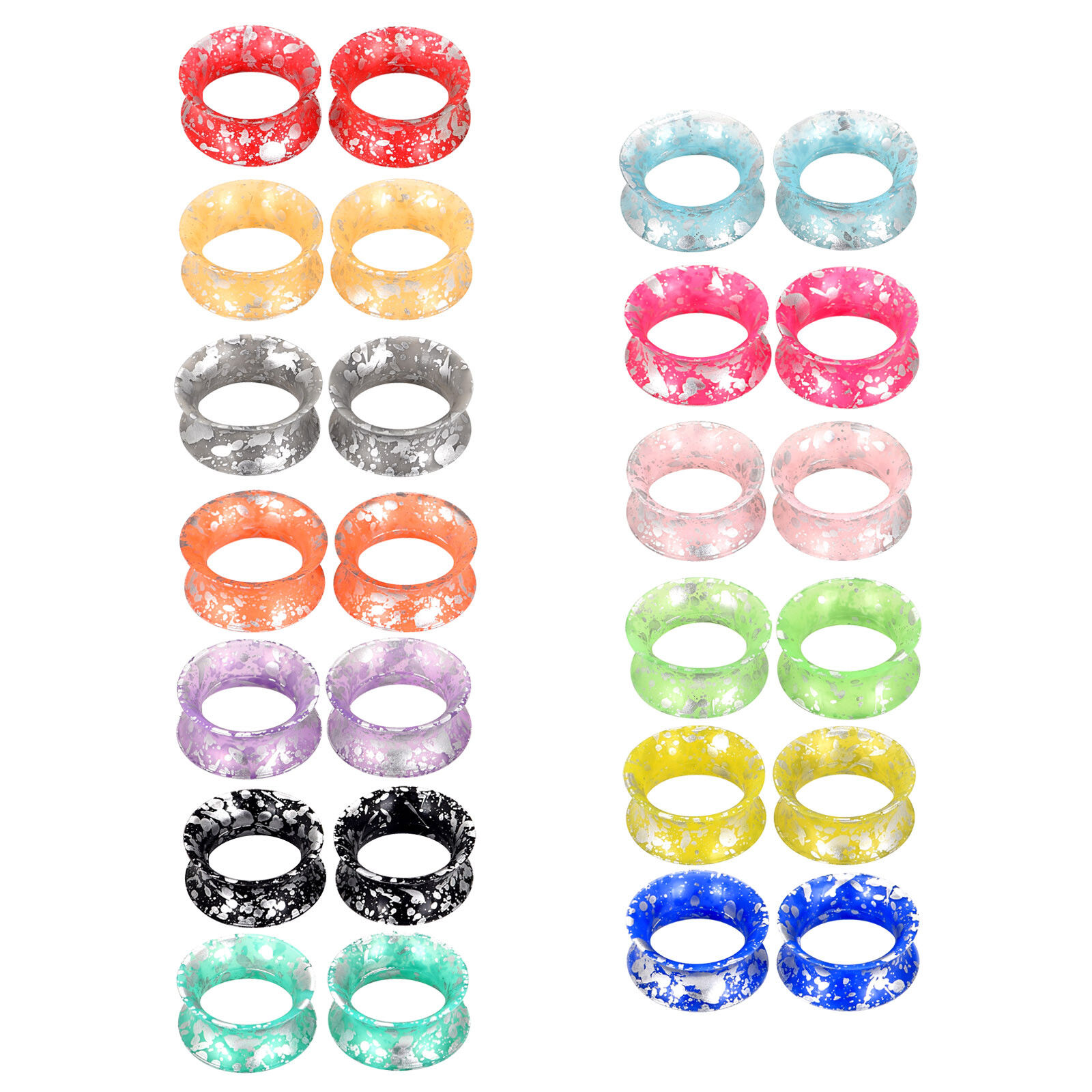 2pcs Soft Silicone Tunnels with Colorful Spots Piercing Jewelry Gauges 2g-1 inch