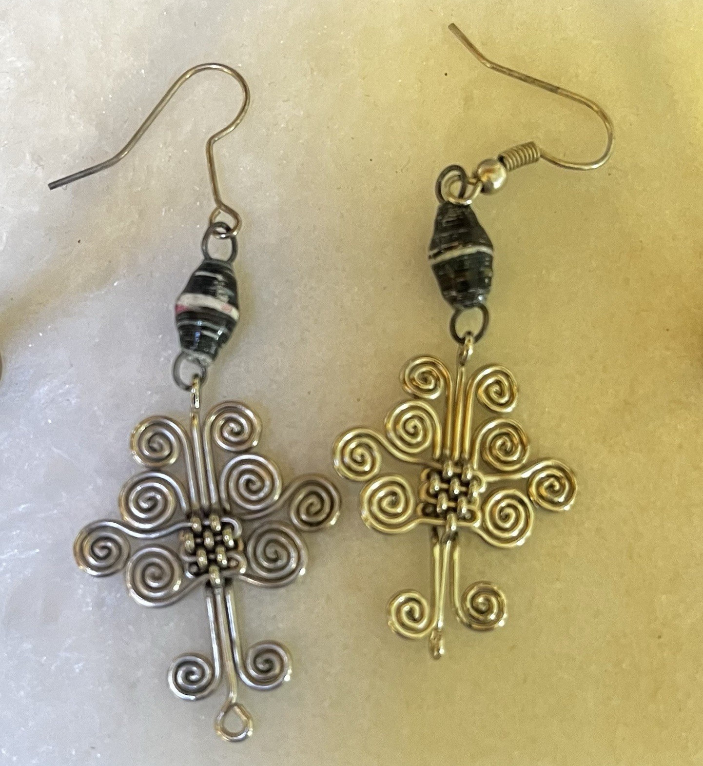 Silver Tone Cross Dangle/Drop Earrings Black & White Stone Hook Closure Metal