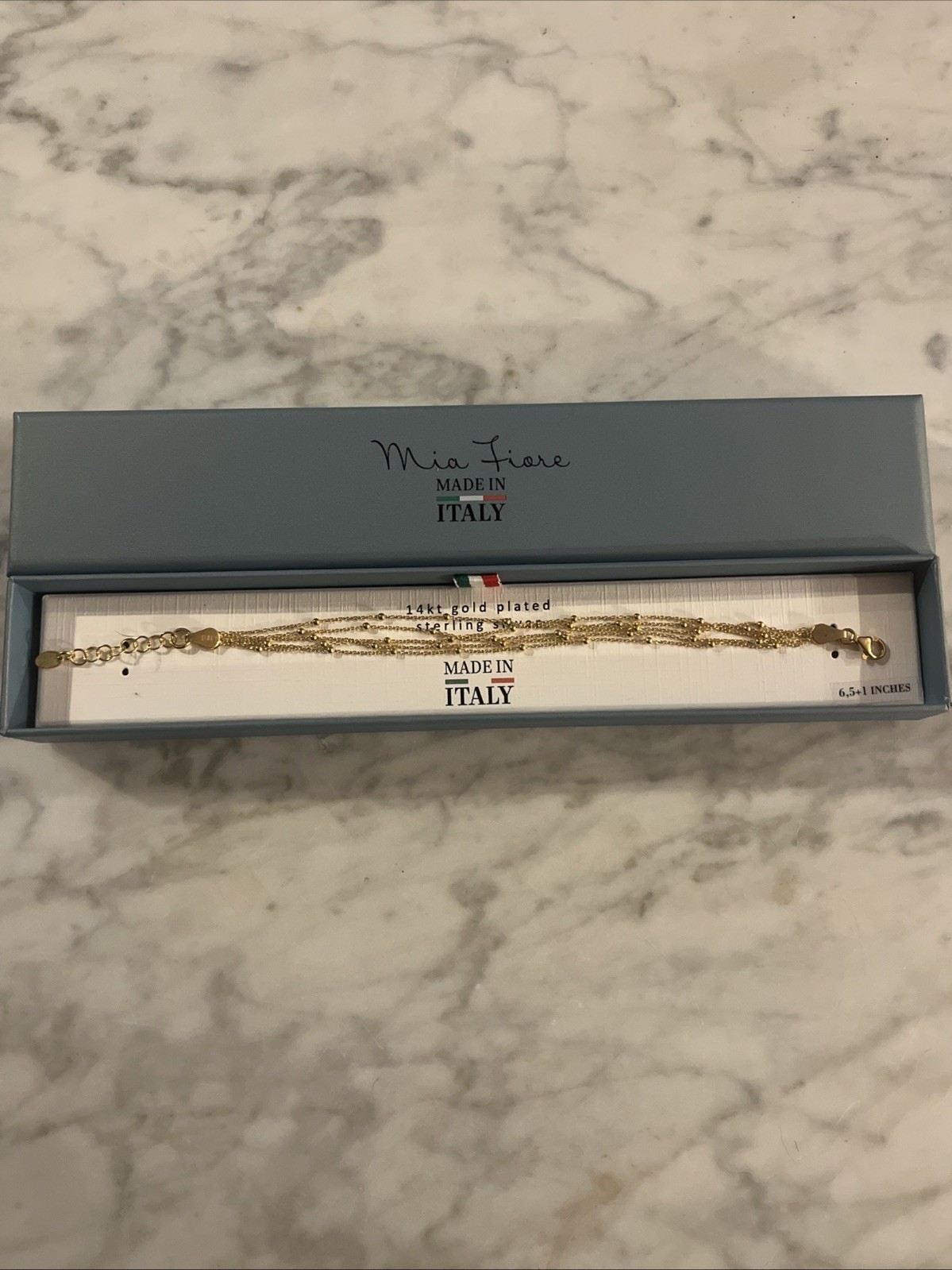 MIA FIORE 14KT GOLD PLATED STERLING SILVER BRACELET ITALY new in box 6.5in +