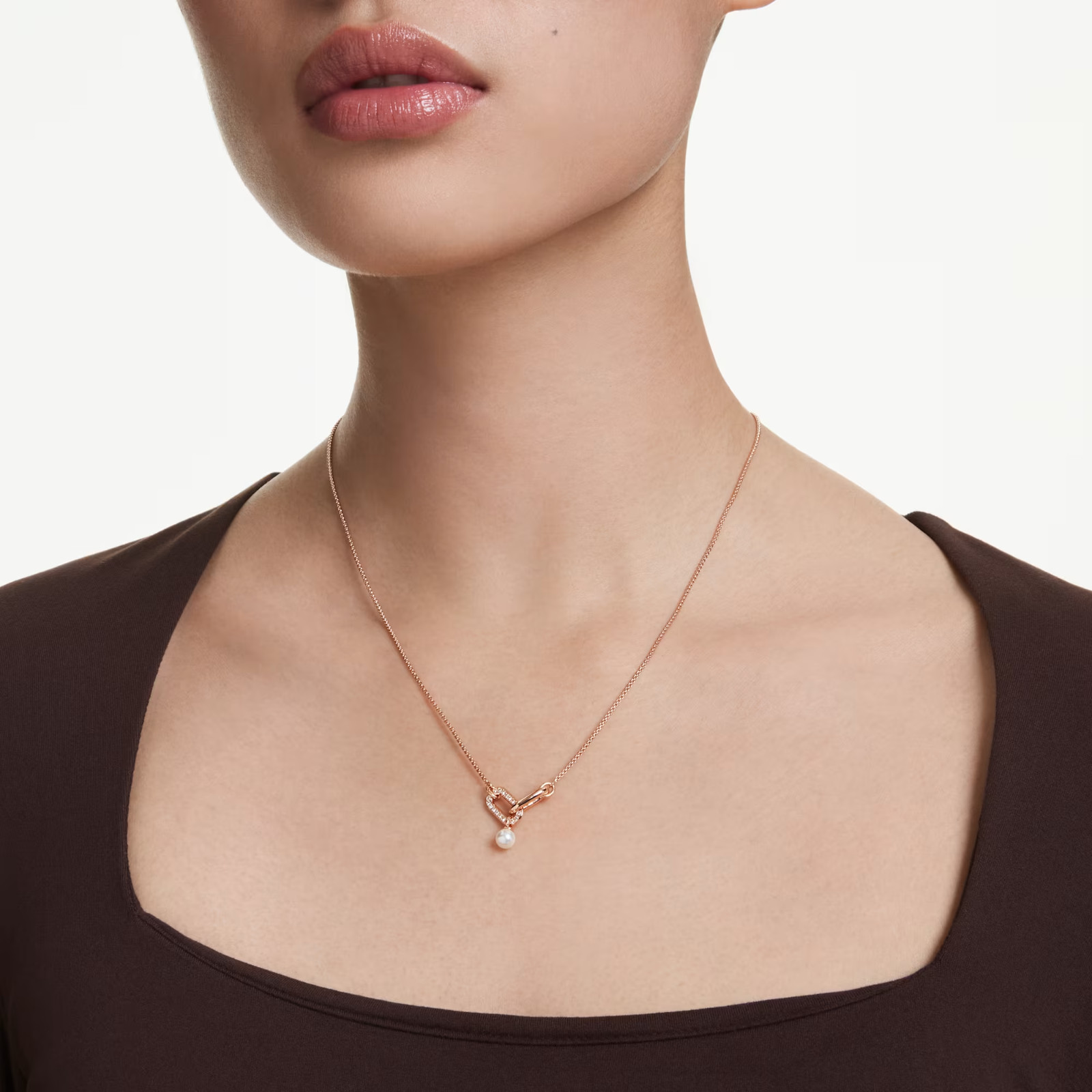 Constella White Rose Gold Pendant Necklace Round Cut Crystal Pearl New