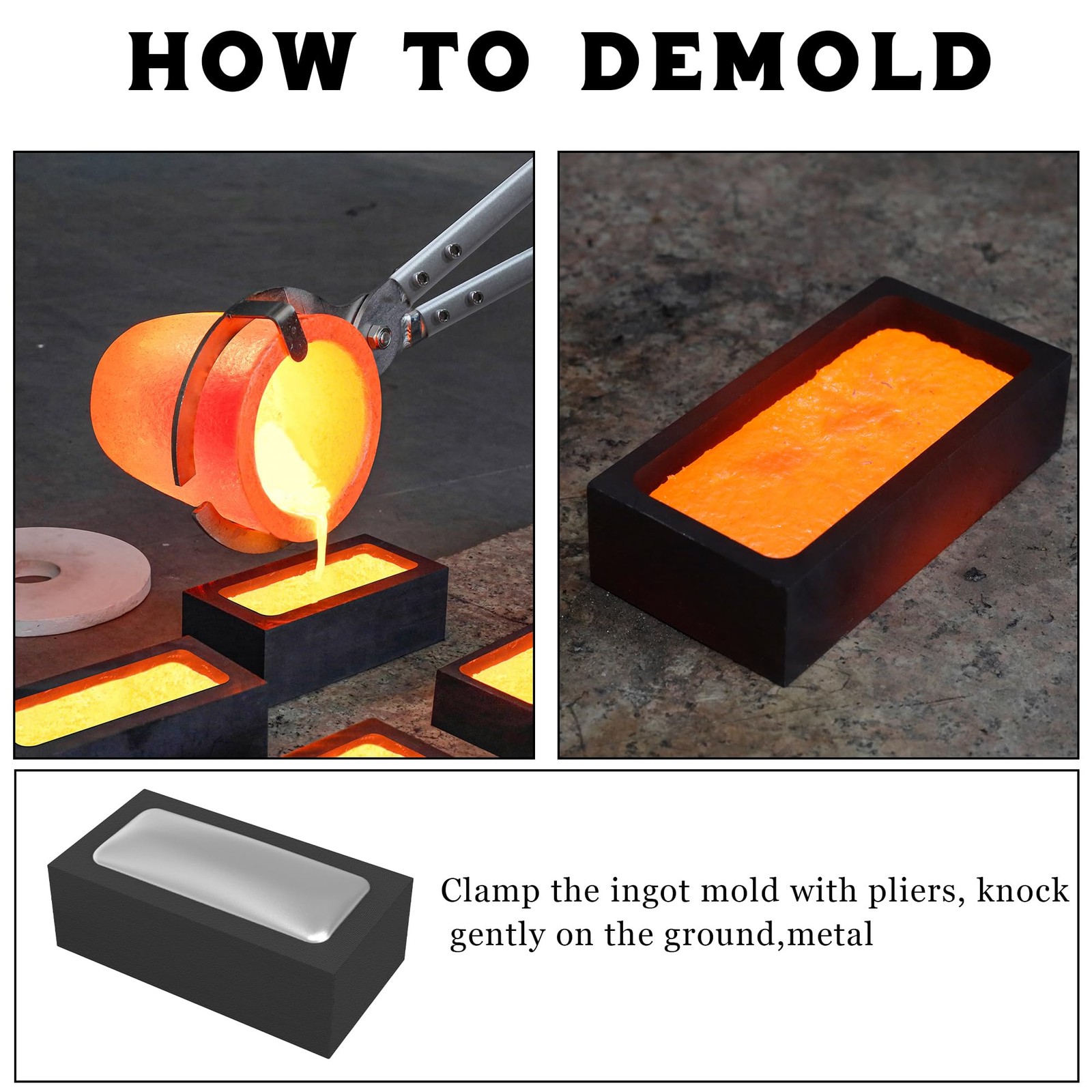 2 Pieces 1kg Graphite Ingot Molds for Casting Gold Silver Aluminum Copper Bra…