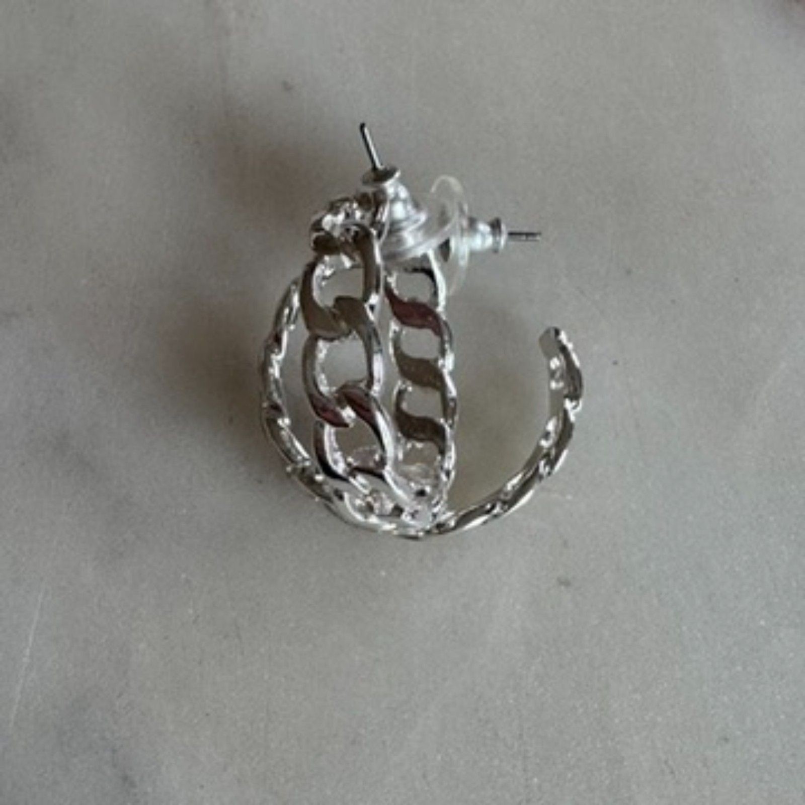 Silver Plated Chain Link Hoop Earrings
