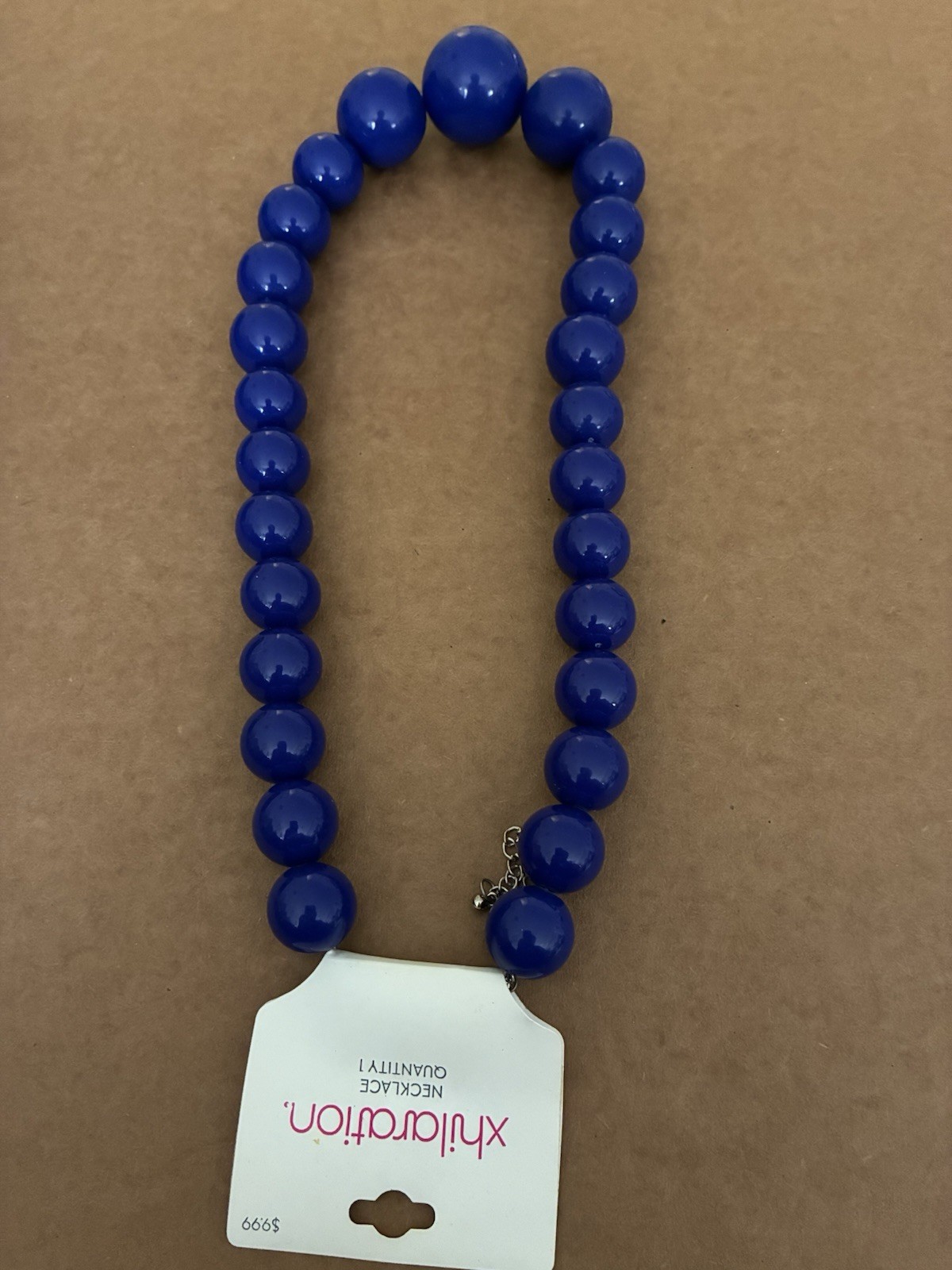 Xhilaration Blue Plastic Beaded Statement Necklace Ball/Bead Chain Adjustable