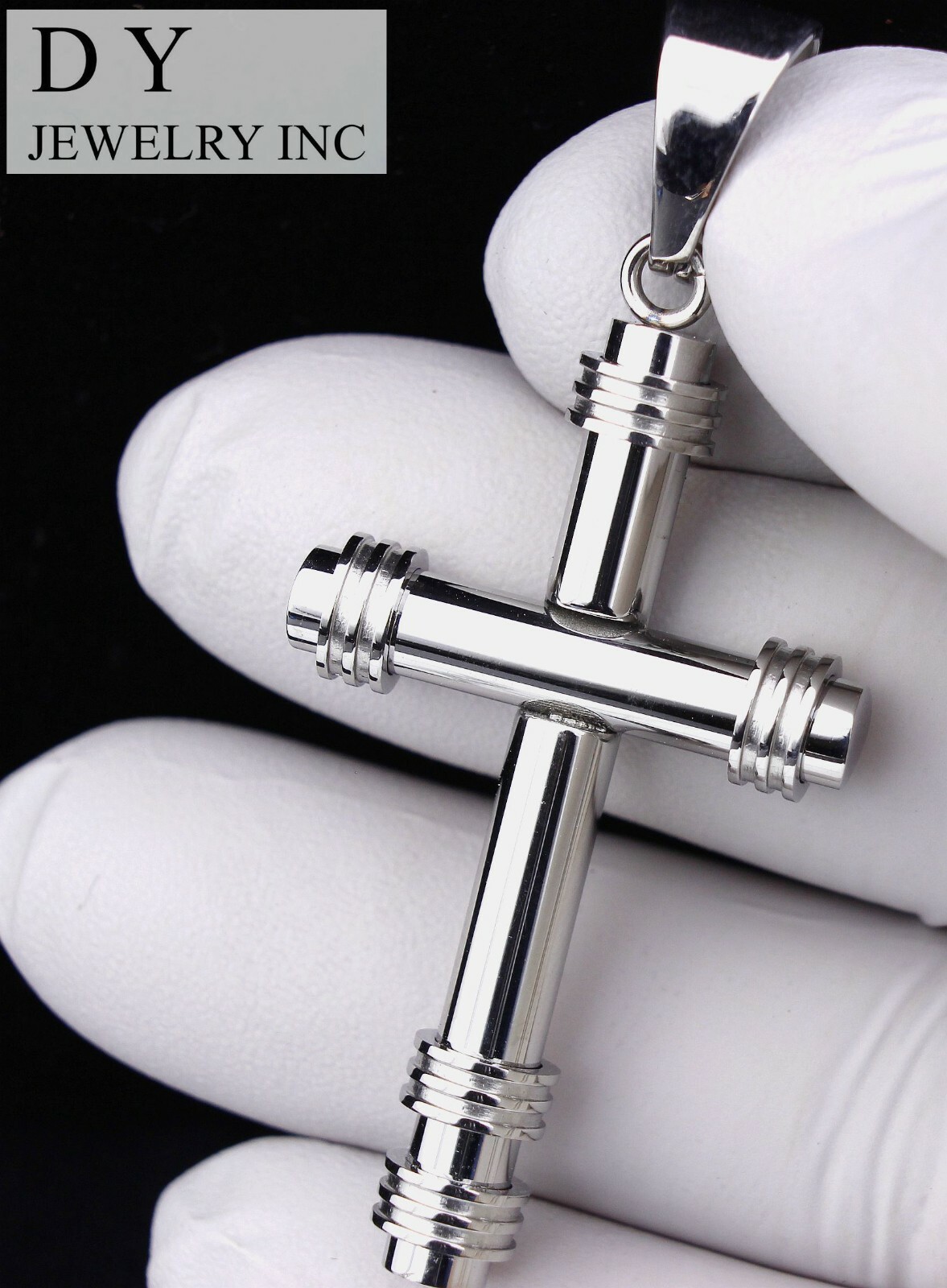 DY Men’s Sliver Stainless Steel Religious Cross Pendant + Gift Box