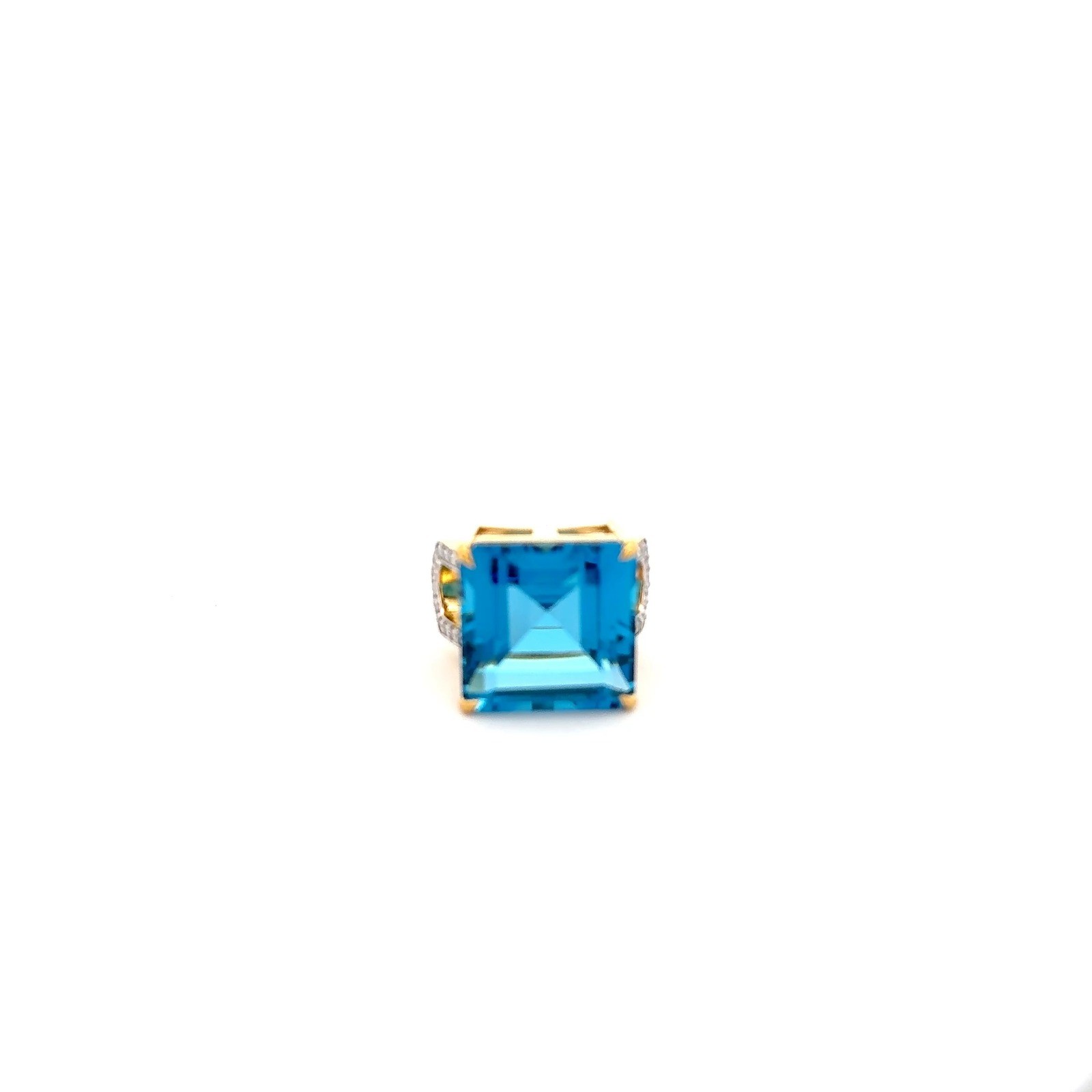 14K Yellow Gold Blue Topaz & Diamond Accent Ring Cocktail Statement Jewelry