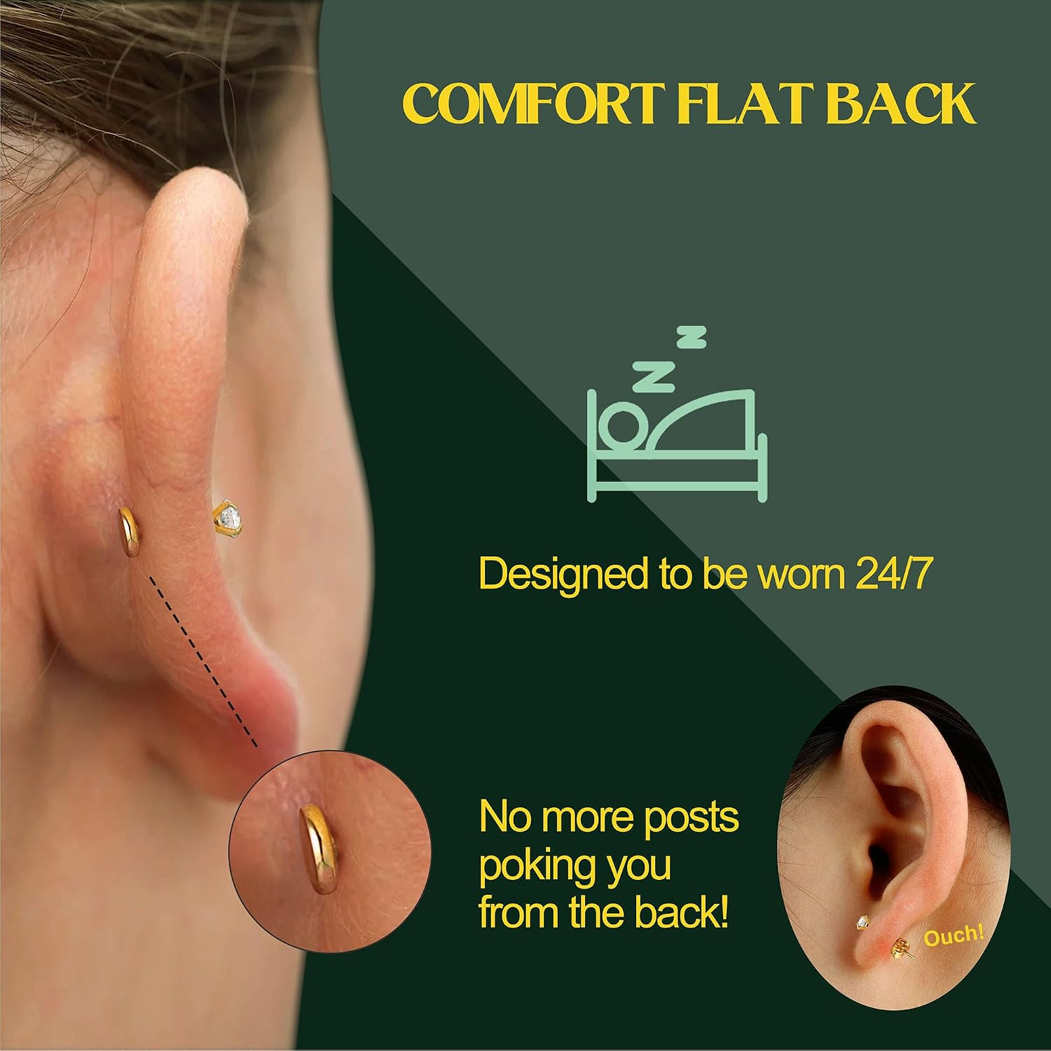 Flat Back Earrings Stud : 14K Gold Filled Titanium Surgical Steel Earrings Hypoa