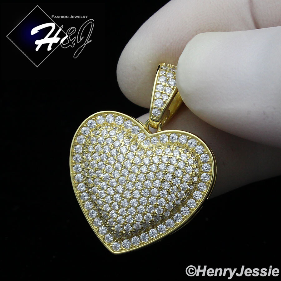 WOMEN 925 STERLING SILVER CUBIC ZIRCONIA GOLD PLATED OUBLE HEART PENDANT*GP341