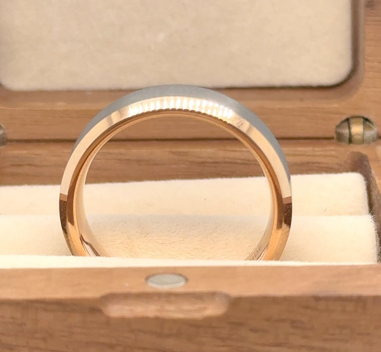 Silver & Rose Gold Tungsten Couple Ring – Elegant Two Tone Engagement Band