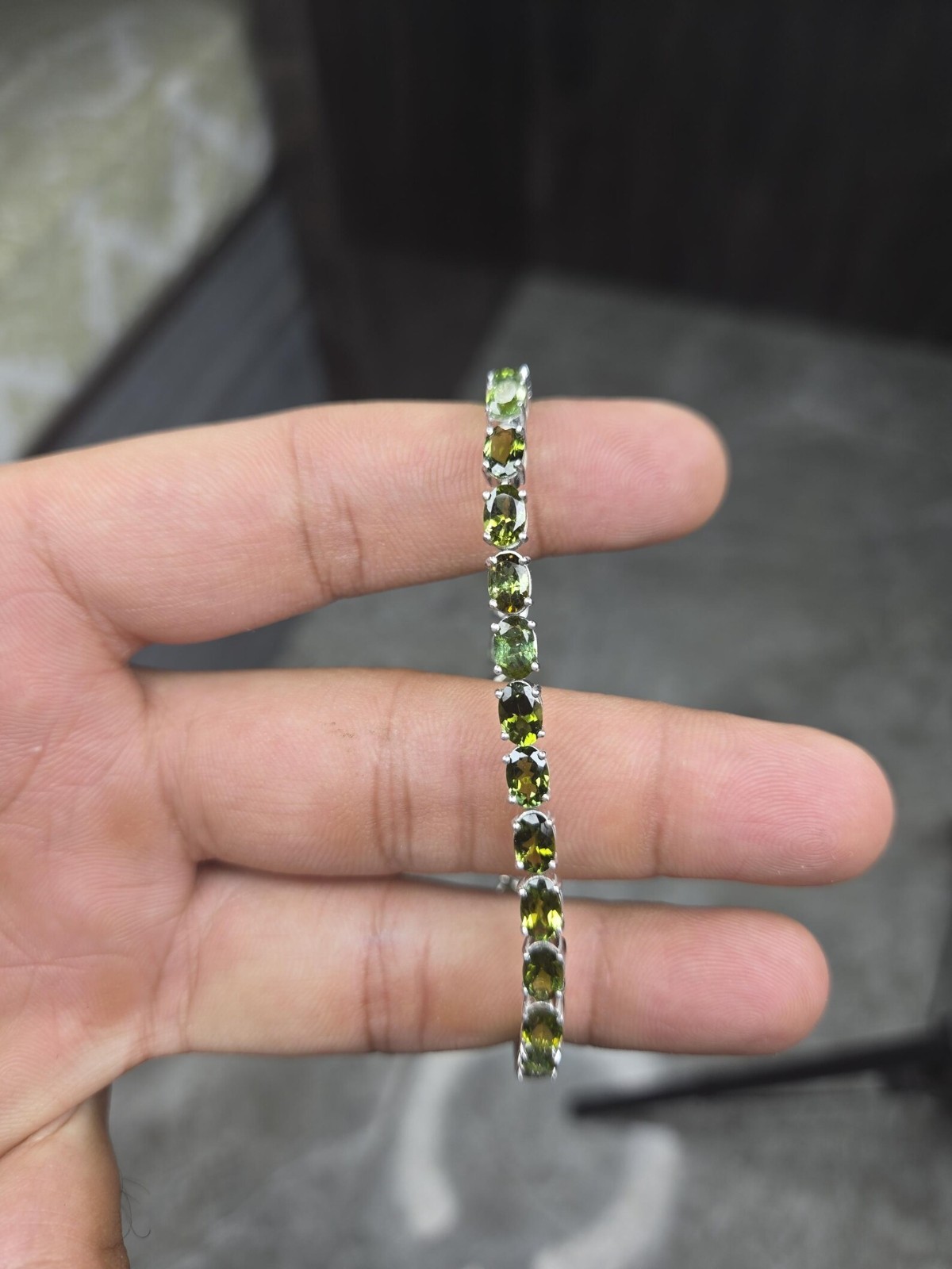 14CT Lab Created Oval Cut Peridot Tennis Bracelet 14K White Gold Plated 7.5 In