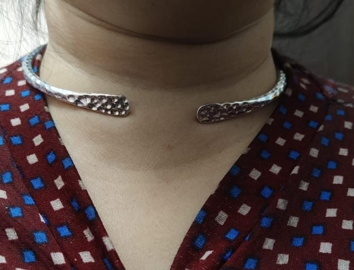 Solid Neck Collar, 925 Sterling Silver Choker, Tribal Statement Jewelry, Braided