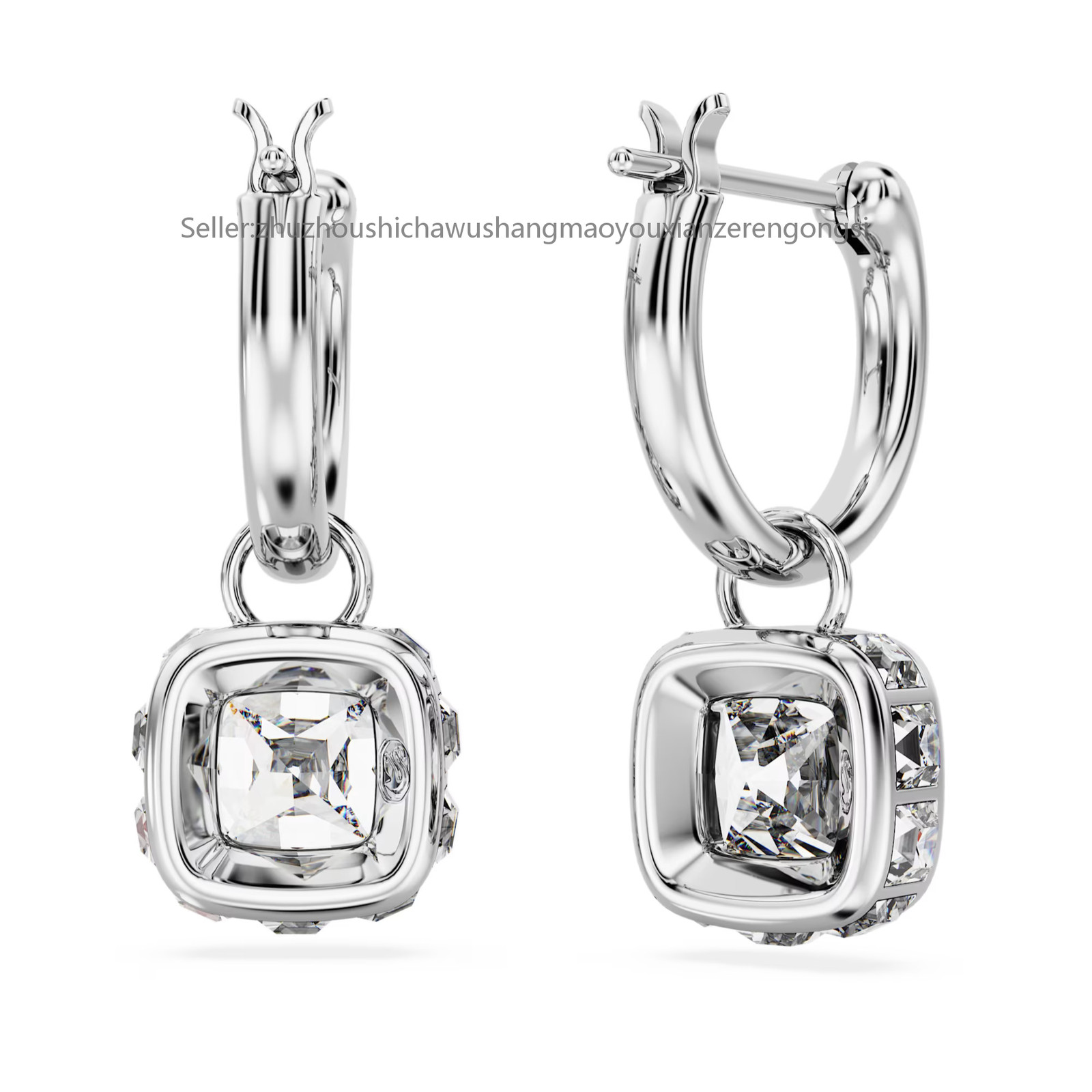 Chroma White Rhodium Plated Drop Earrings Square Cut New