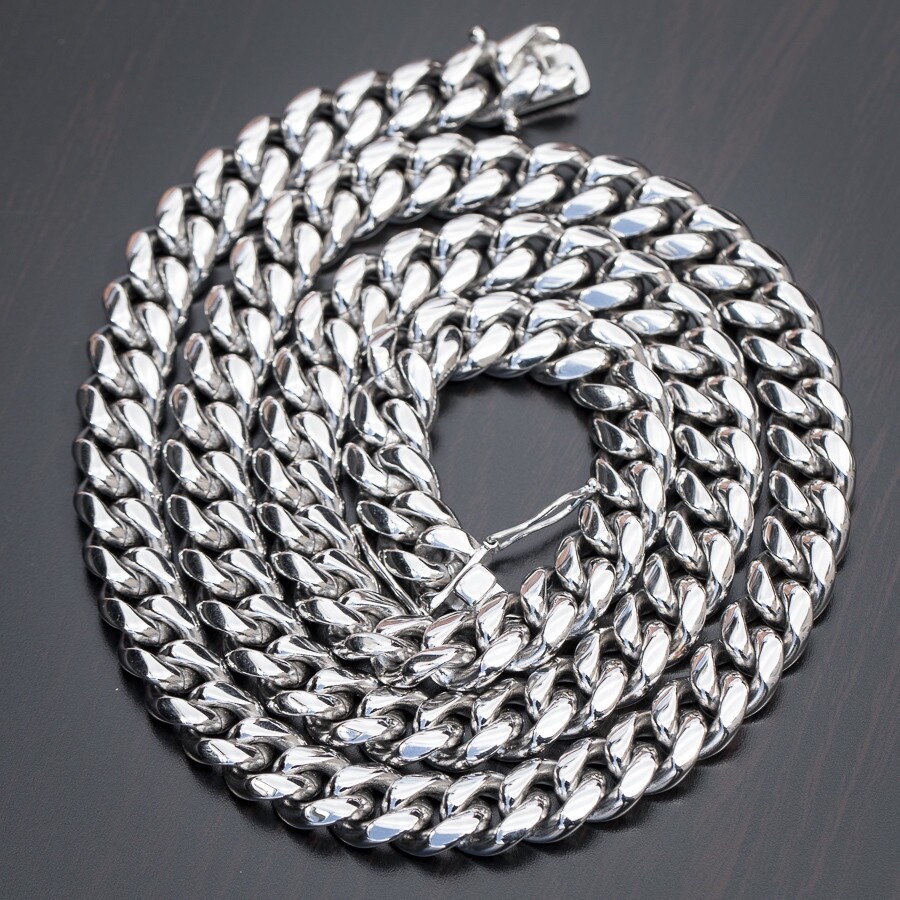Solid White Gold Plated 316 Stainless Steel 11mm Miami Cuban Link Chain Necklace