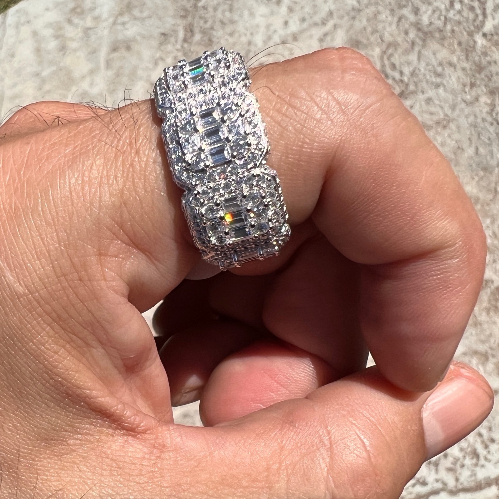 Hip Hop Ring For Men 925 Sterling Silver Iced Flooded Out Round & Baguette CZ