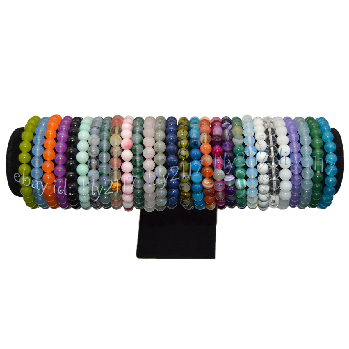 8mm Assorted Multicolor Natural Gemstone Round Beads Elastic Bracelet 7.5”