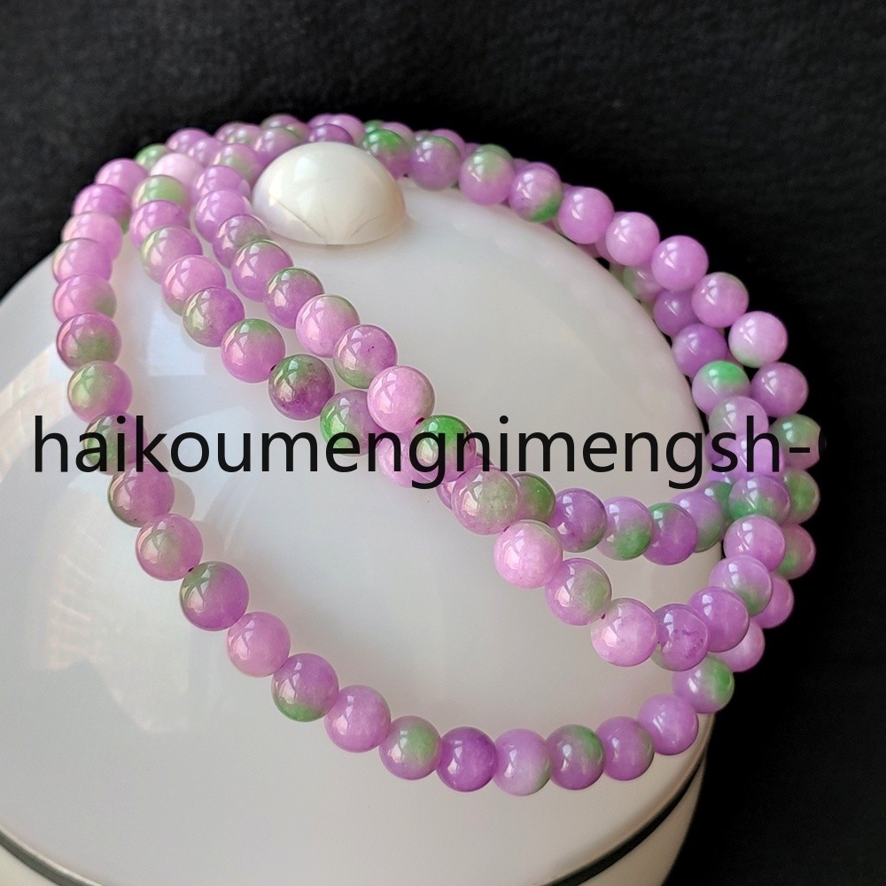 Certified Grade A 8mm Lavender Green Burma Jade jadeite Round Bead Necklace 34″