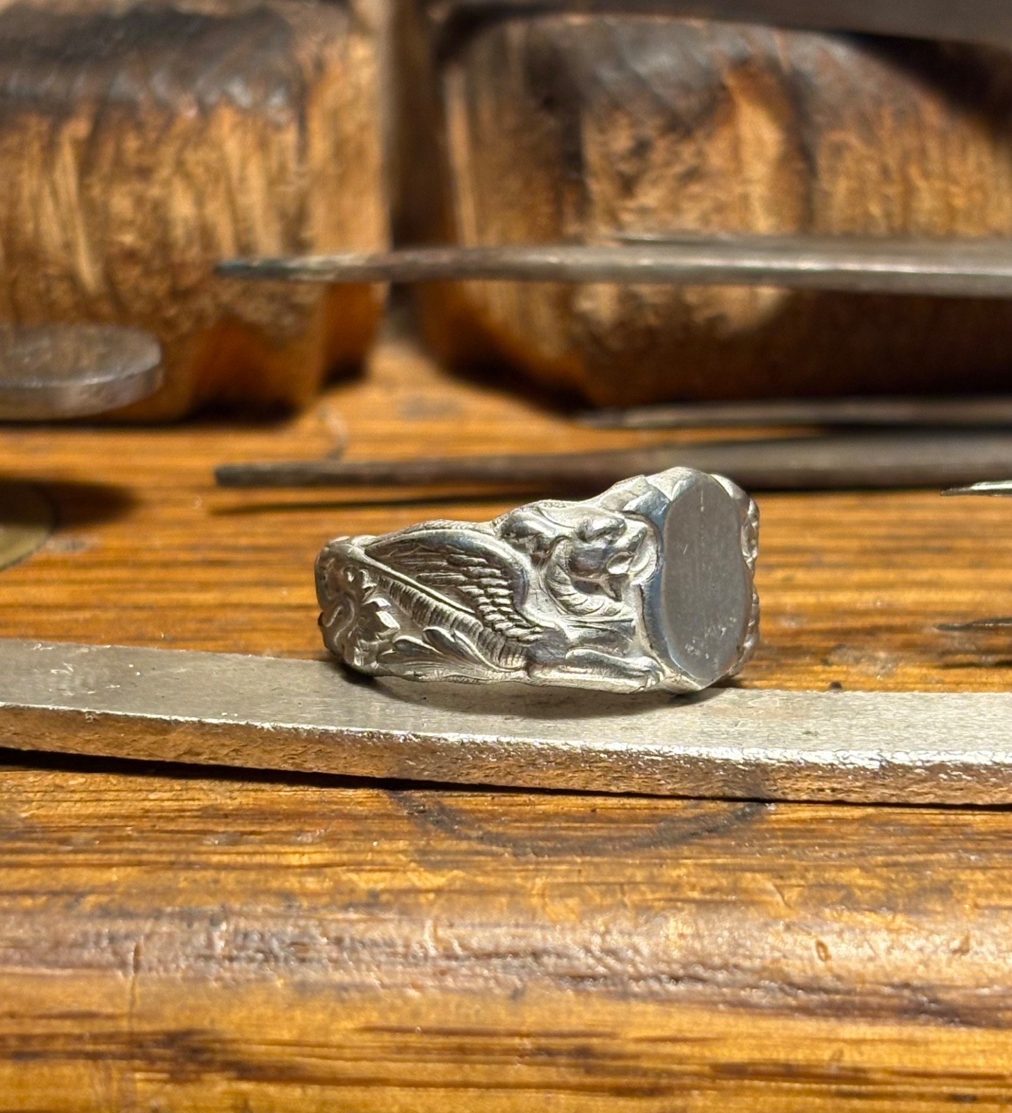 pure Silver dragon and shield Ring 999.Pure Fine Silver Bold, dragon Design