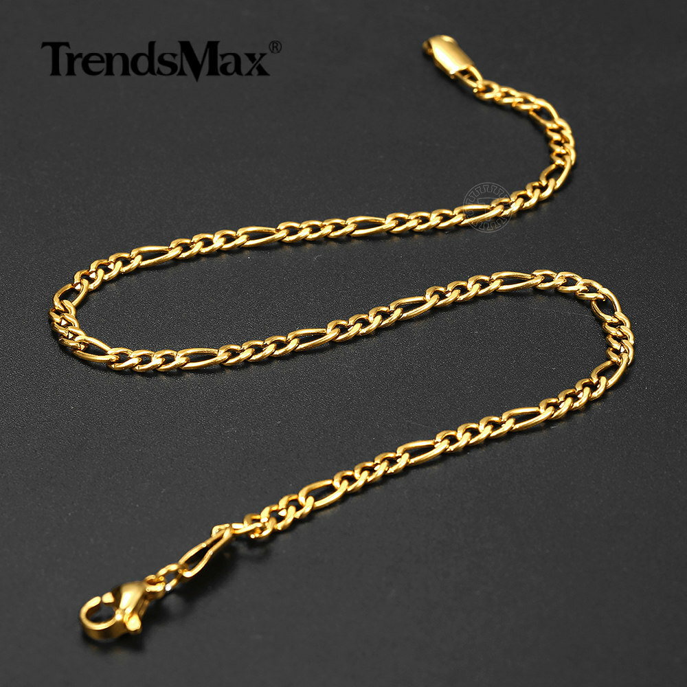 For Women 10″ Gold Plated Stainless Steel Chain Anklet Bracelet Figaro/Curb/Rope