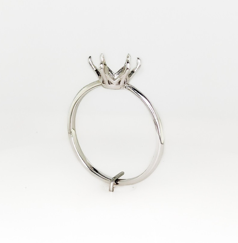 Oval Six Prong Ring Setting Sterling Silver with Rhodium Finish