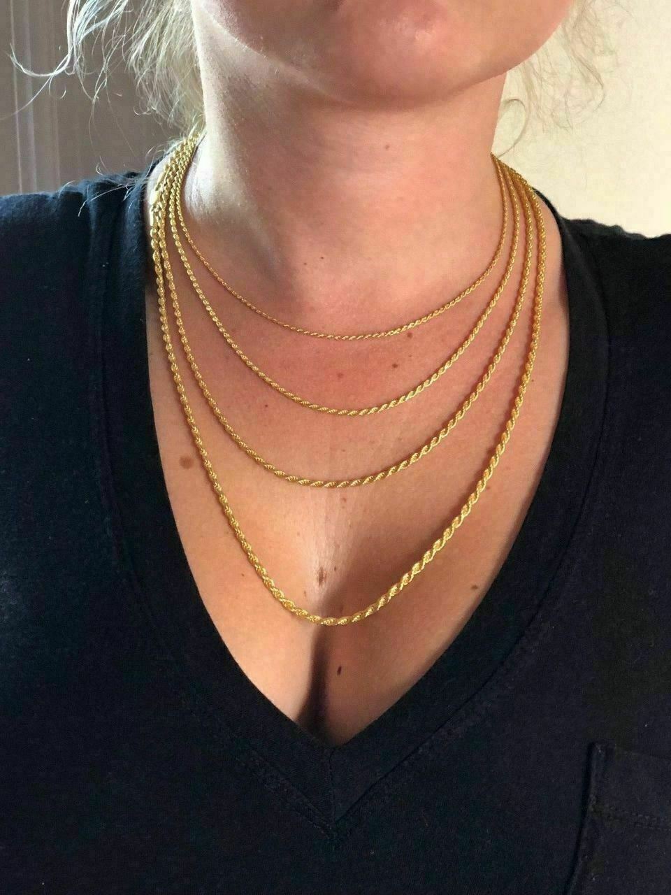 Cadena Rope de Plata 925 con Baño de Oro 14k para Hombre y Mujer 1.5-5mm