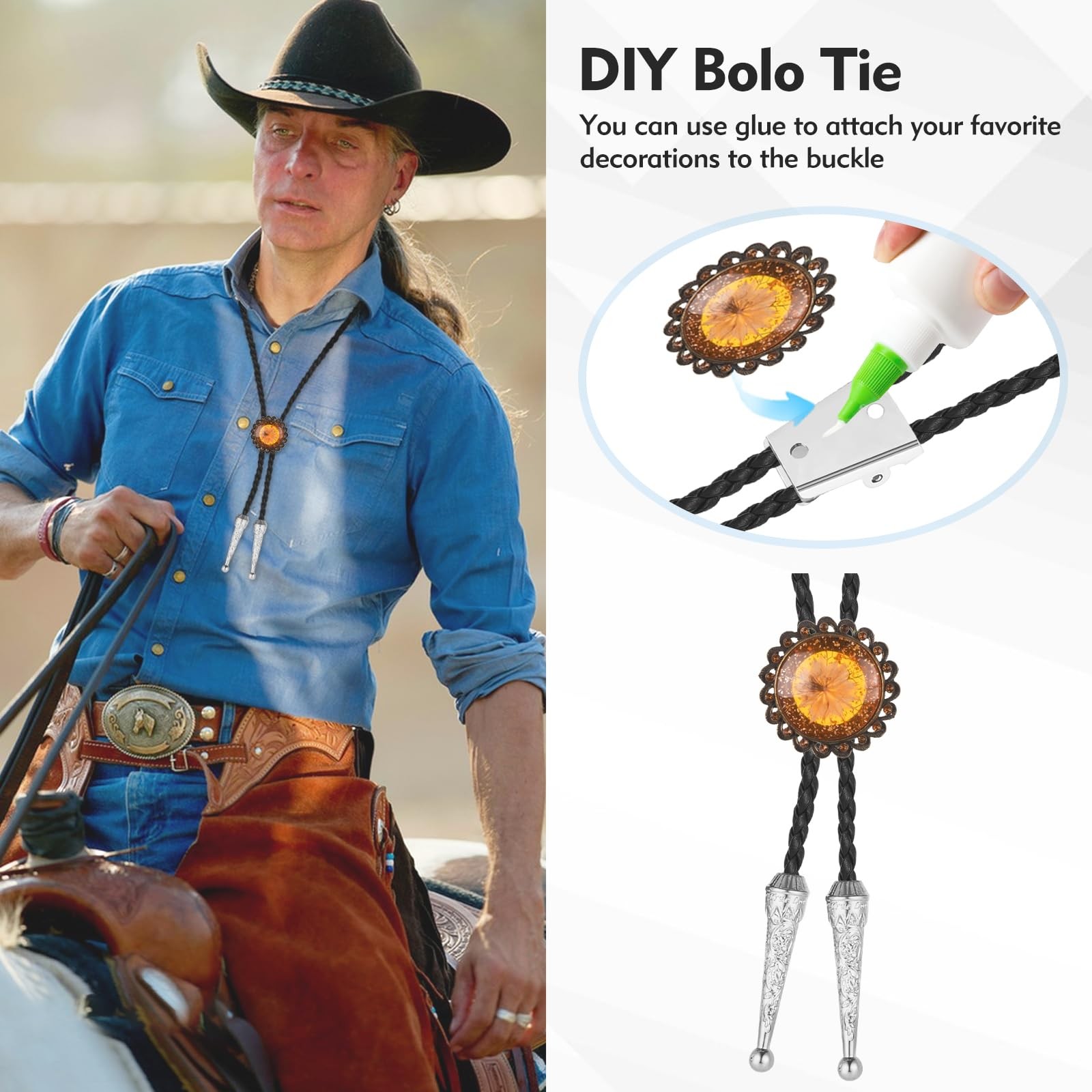 CNDNO 5PCS Bolo Tie Kit with Two Pendants, Durable 37.4 inches, Black, Silver