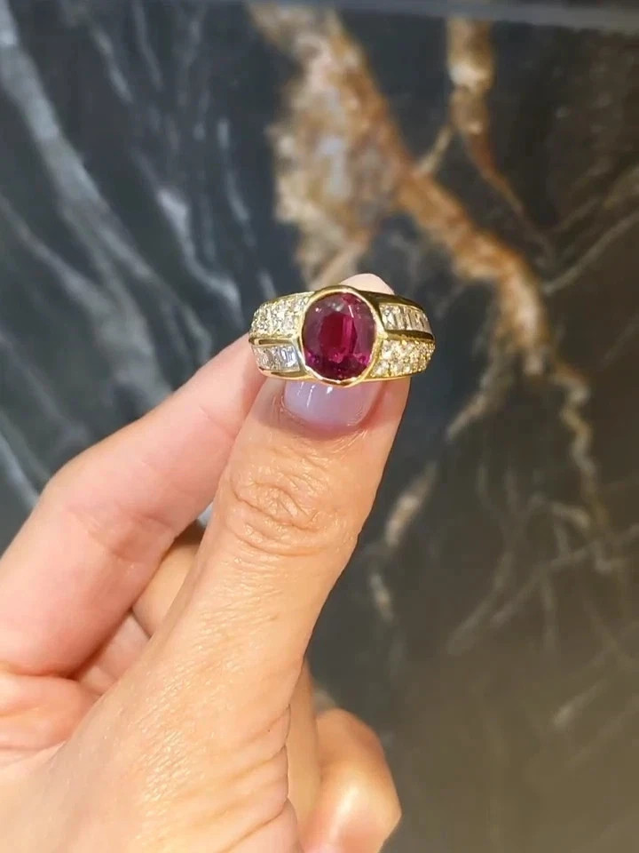 6.80 Ct Oval Cut Natural Ruby & Diamond Wedding Ring 14K Yellow Gold Size 7