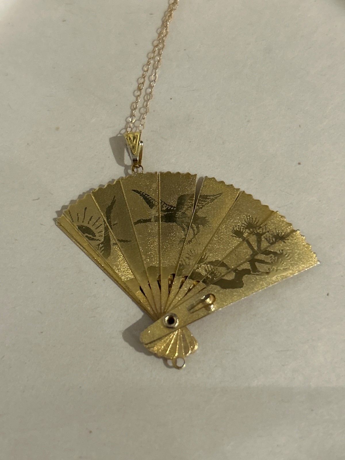 Asian Styled Adjustable Fan Earrings and Necklace. The chain is 10k