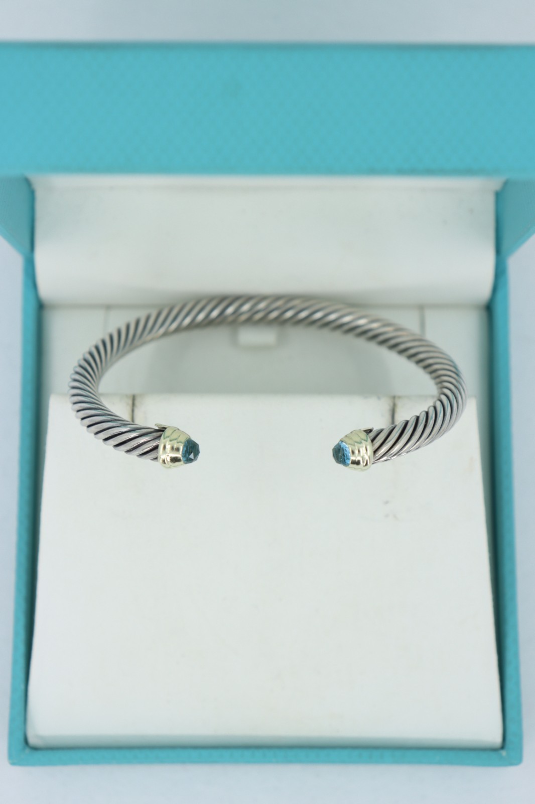 David Yurman Cable Classics Blue Topaz Cuff Bracelet, 5mm Cable, Sterling & 14K