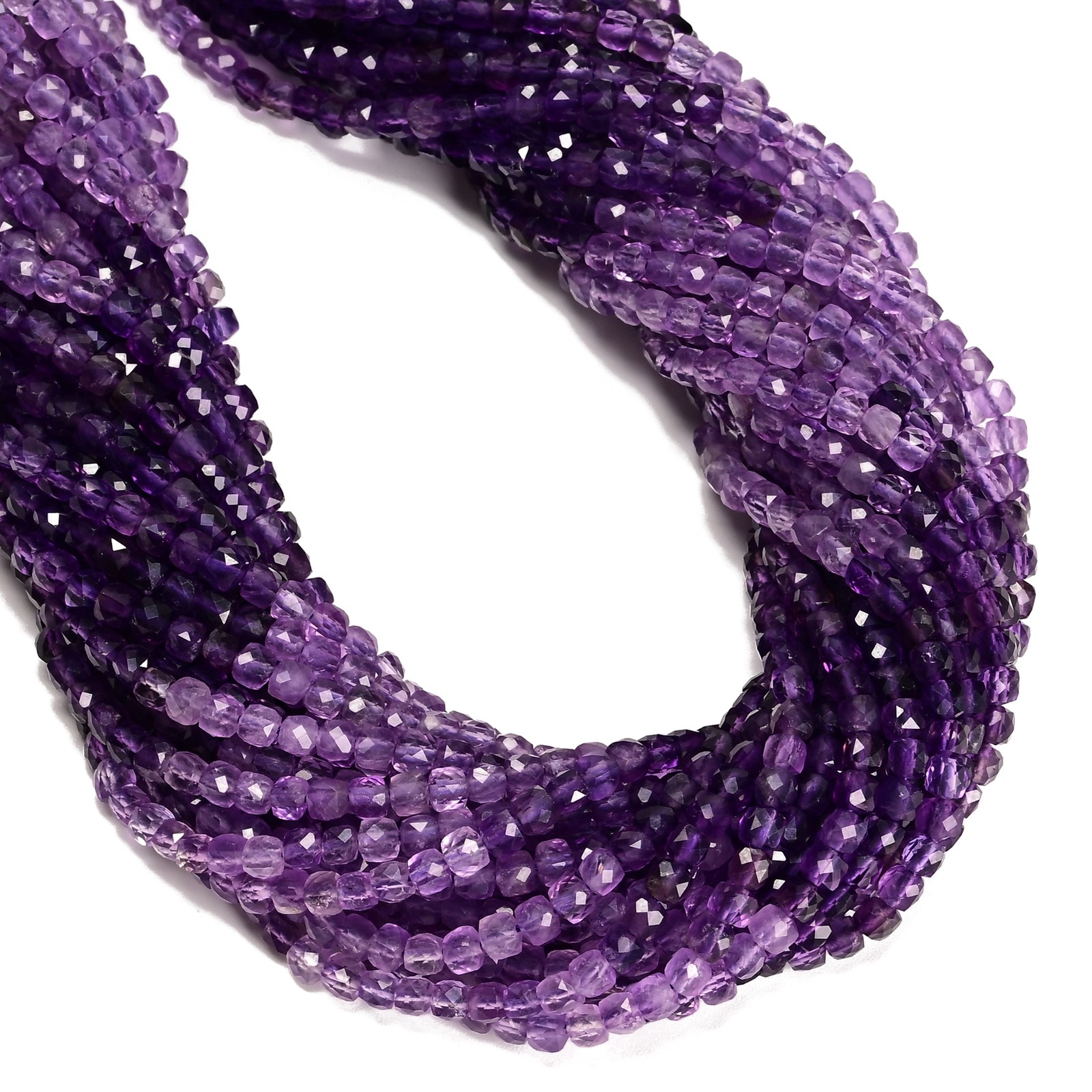 Gradient Natural Amethyst Faceted Cube Beads Size 4mm 15.5” Strand