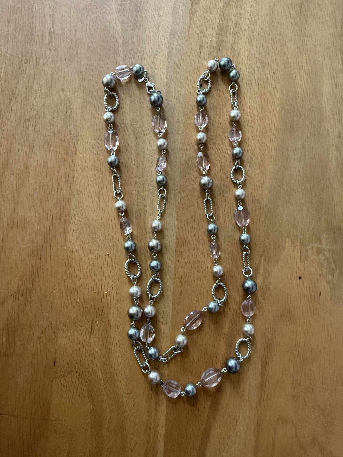 Premier Designs necklace. Silver , gray and dark pink faux pearls. New