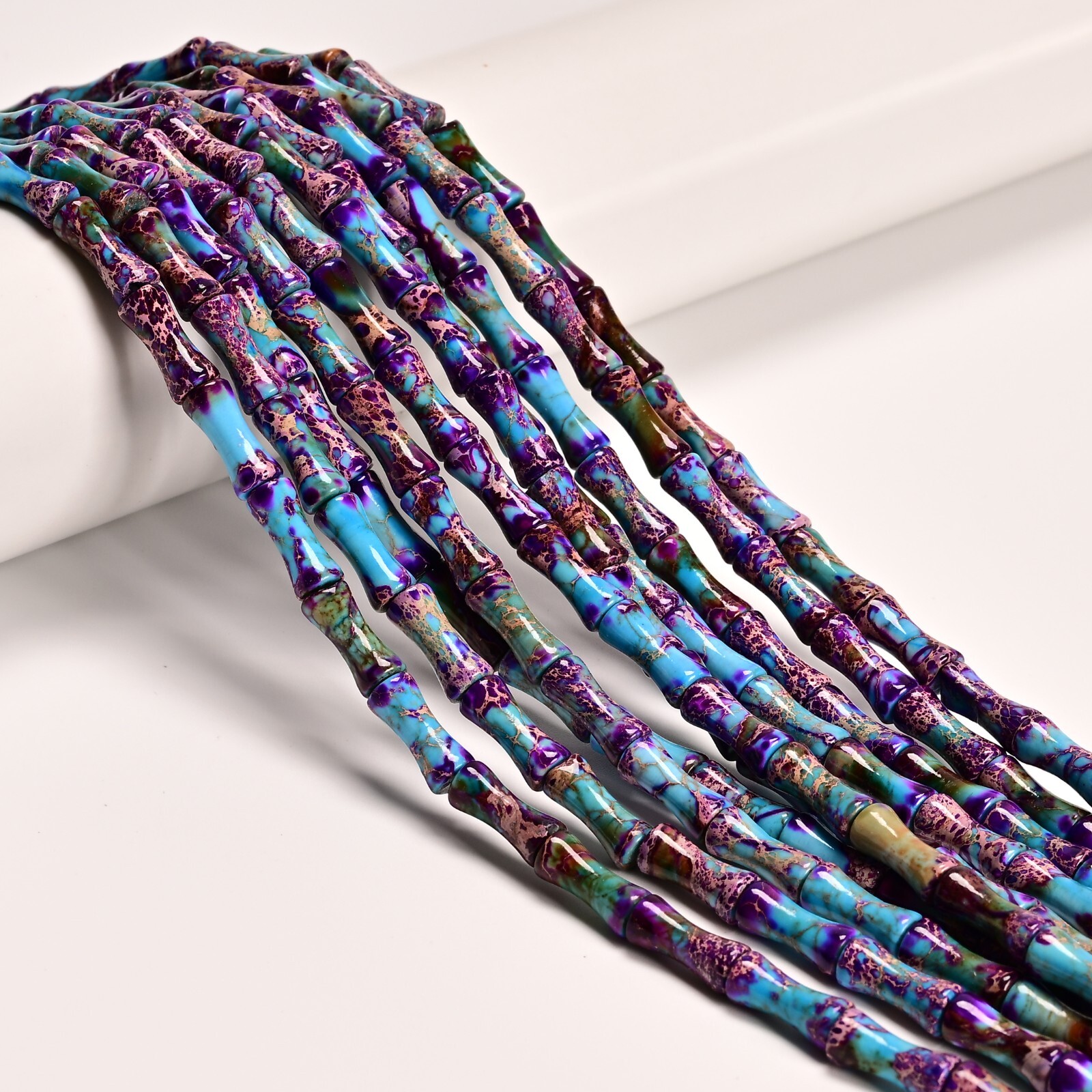 Purple Galaxy Sea Sediment Jasper Bamboo Tube Beads Size 6x13mm 15.5” Strand