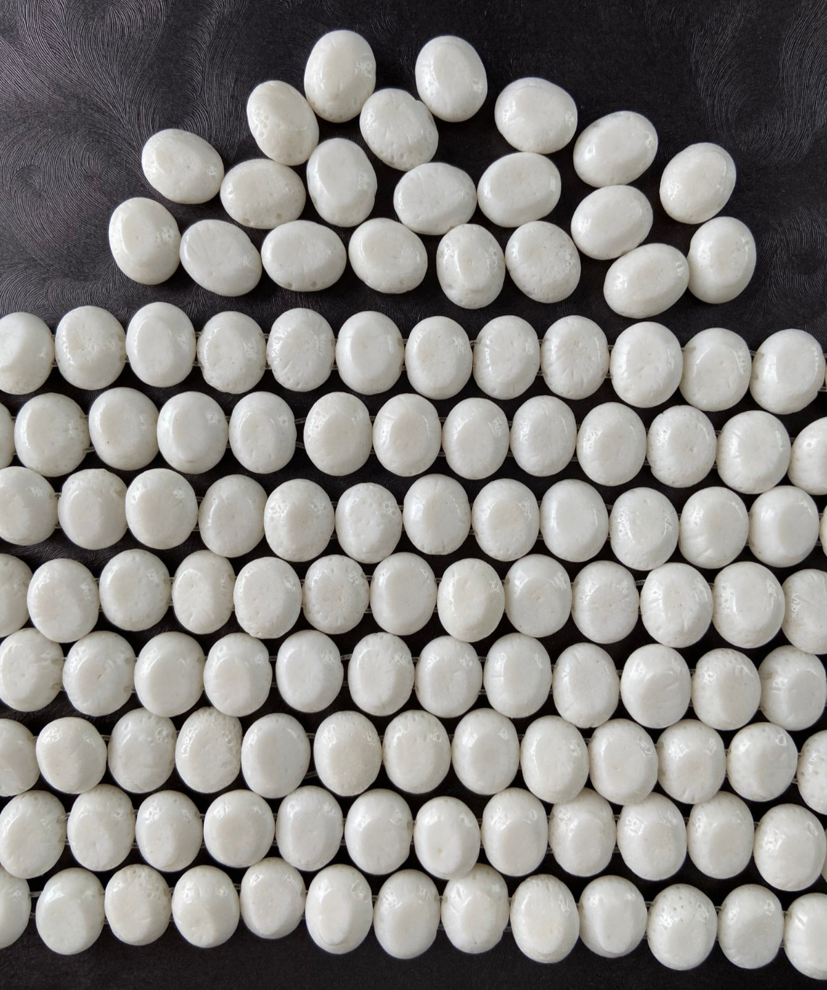 149 White Sponge Coral Puffed Oval Double Drilled 2-Hole 12x15mm Gemstone Beads