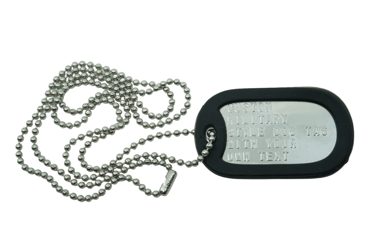 Custom Embossed Single Military Style Stainless Steel Dog Tag 30″ Chain Necklace