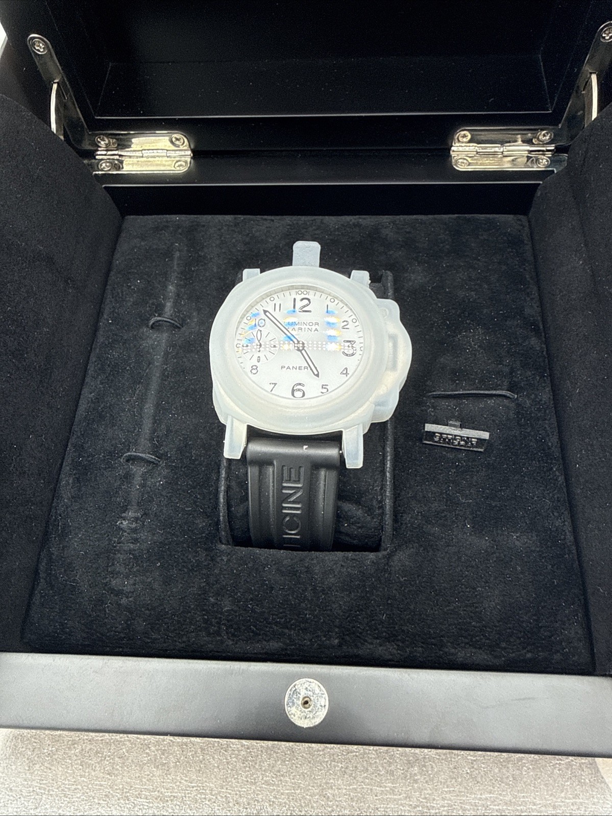 PANERAI 44MM Luminor MARINA PAM00113 OP6567 Box Papers WHITE DIAL Blk Rubber Bnd