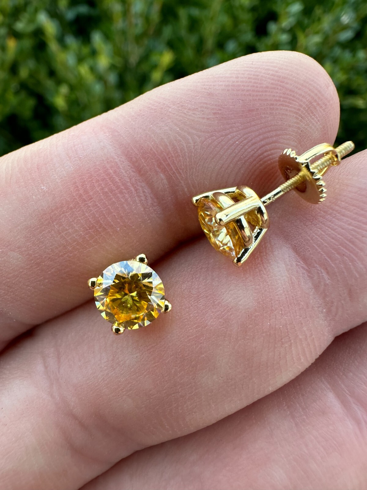 Canary Yellow Moissanite Screwback Stud Earrings 14k Gold Plate 925 Silver 3-8mm