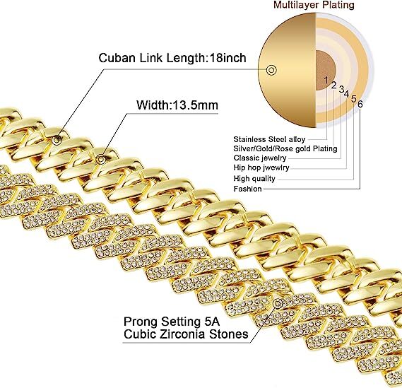 Men’s Gold Plated Iced CZ Out Solid Miami Cuban Link Bracelet Or Chain 12MM