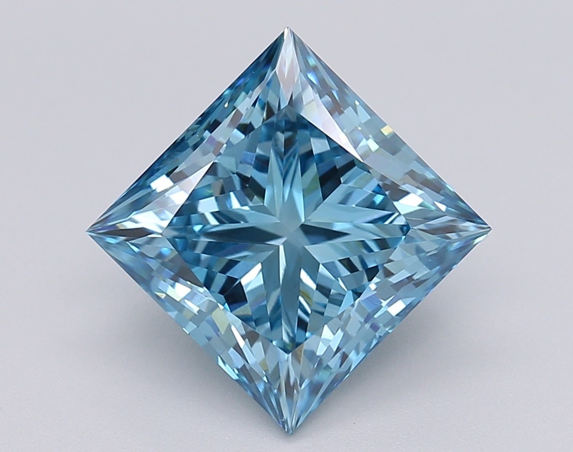 Princess Cut 3.05 Cts Lab Grown Fancy Vivid Blue VS1 IGI Certified CVD Diamond
