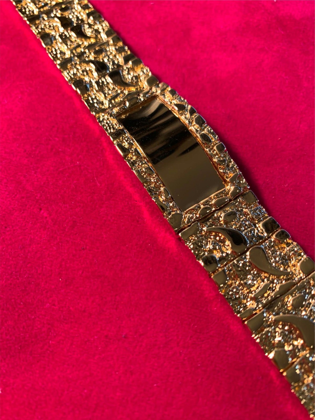 MENS 9 INCH 14KT PLATED ID NUGGET 3/4 INCH WIDE BRACELET OVER 70 GRAMS-16