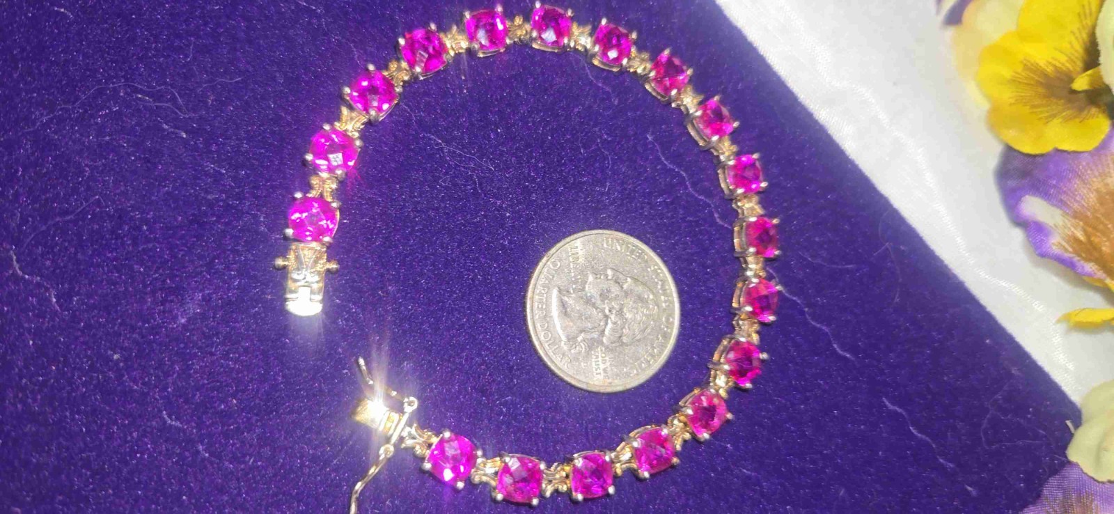 Breathtaking Ruby Jemstones Set In Sterling Tennis Bracelet