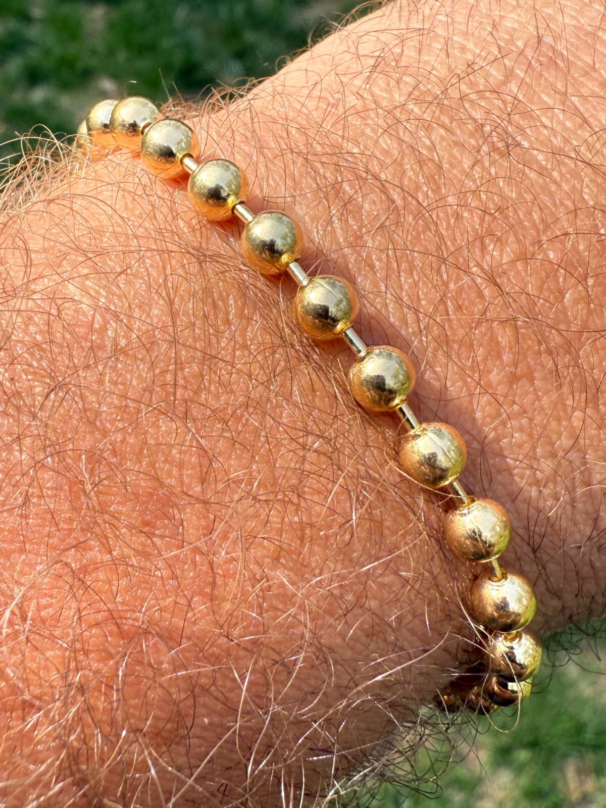 Men’s Solid 14k Gold Over 925 Silver Ball Bead Bracelet 5mm Thick Beads – 8″