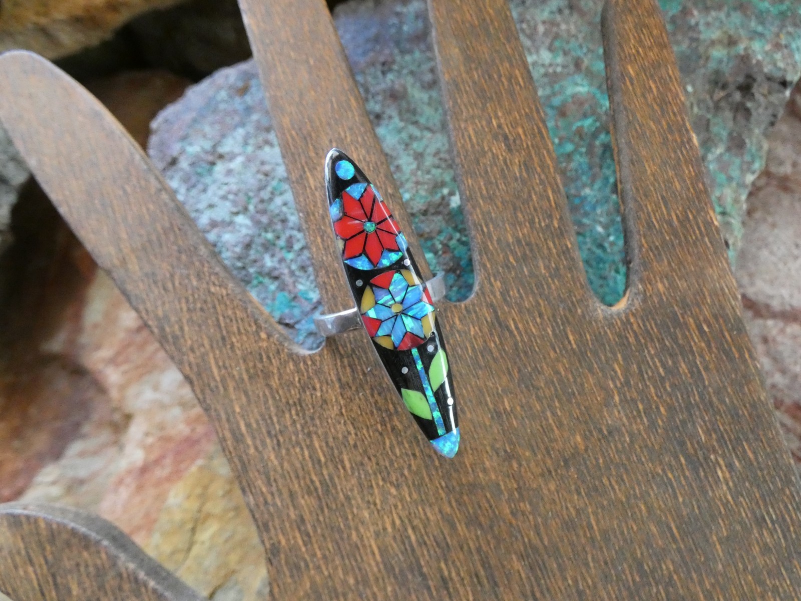 Flower Micro Inlay Gemstone Aluminum Sterling Silver Alloy Size 10 Ring NEW AR83